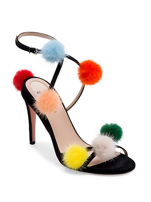 Fendi - Mink Fur Pom-Pom Suede Sandals