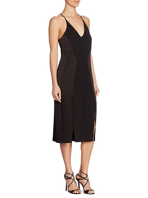 Halston Heritage - Solid V-Neck Dress