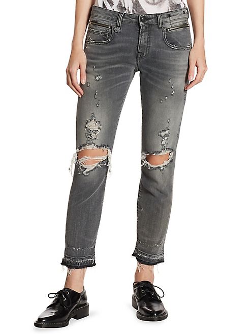 R13 - Biker Boy Distressed Cropped Skinny Jeans