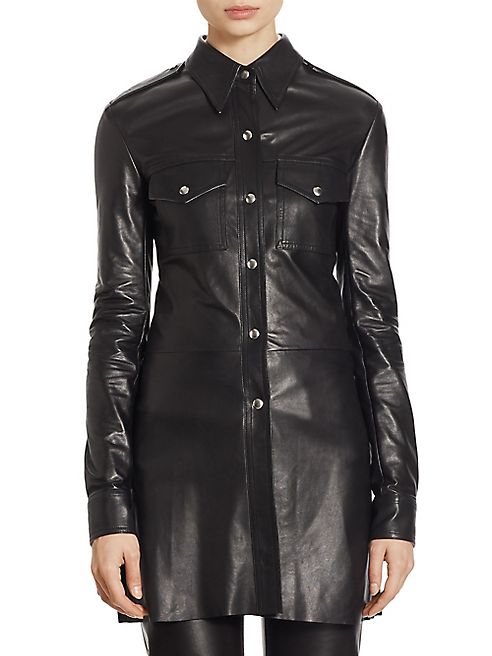 Calvin Klein Collection - Leather Button-Front Shirt