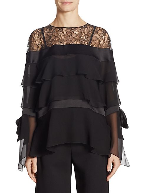 Alberta Ferretti - Tiered Lace Silk Blouse