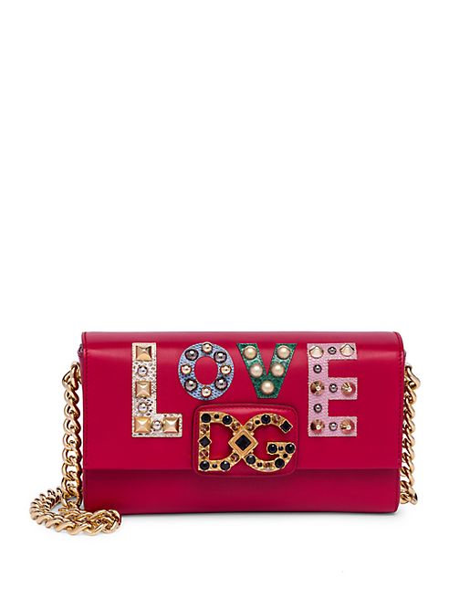 Dolce & Gabbana - Studded Love & Logo Leather Shoulder Bag