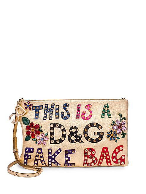 Dolce & Gabbana - Studded Floral Logo Leather Convertible Clutch