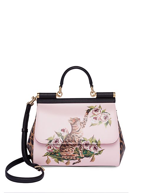 Dolce & Gabbana - Cat & Floral Leather Top-Handle Bag