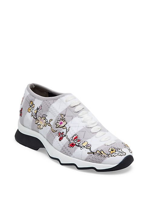 Fendi - Knit Faast Floral-Embroidered Slip-On Sneakers