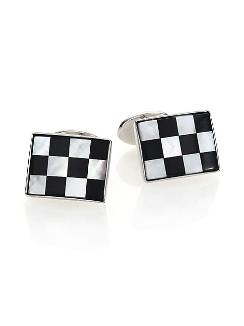 David Donahue - Sterling Silver, Onyx & Mother of Pearl Checkered Cuff Links