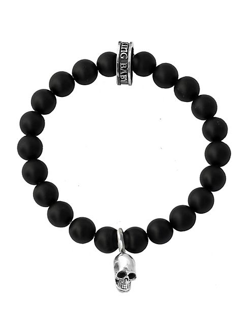 King Baby Studio - Onyx Sterling Silver Skull Beaded Bracelet