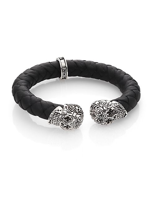 King Baby Studio - Leather and Sterling Silver Skull Bracelet