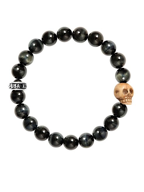 King Baby Studio - Tiger Eye Sterling Silver Skull Beaded Bracelet