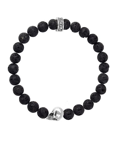 King Baby Studio - Lava Rock Sterling Silver Skull Beaded Bracelet