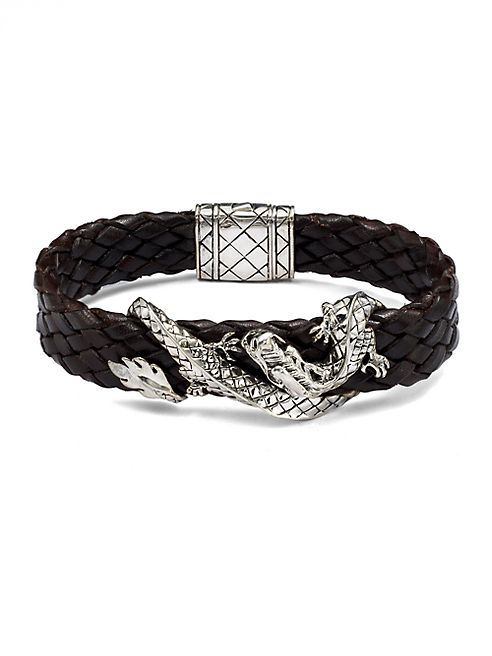 John Hardy - Silver Dragon & Leather Bracelet/Brown