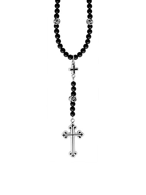 King Baby Studio - Onyx Sterling Silver Beaded Cross Rosary