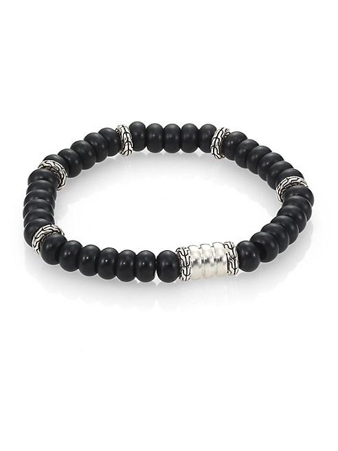 John Hardy - Batu Bedeg Sterling Silver Beaded Bracelet/Frosted Black Chalcedony