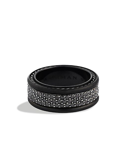 David Yurman - Streamline Three-Row Black Diamond & Black Titanium Band Ring