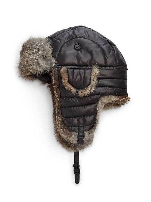 Crown Cap - Puffle Rabbit Fur-Trimmed Trapper Hat