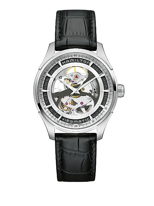 Hamilton - Jazzmaster Viewmatic Skeleton Gent Auto Stainless Steel & Embossed Leather Strap Watch