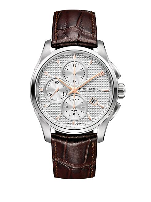 Hamilton - Jazzmaster Auto Chrono Stainless Steel & Embossed Leather Strap Watch