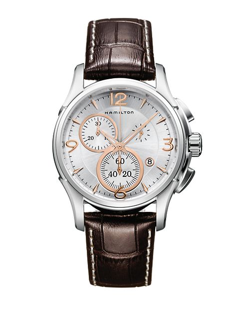 Hamilton - Jazzmaster Chrono Quartz Stainless Steel & Embossed Leather Strap Watch