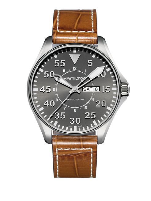 Hamilton - Khaki Aviation Pilot Auto Stainless Steel & Embossed Leather Strap Watch