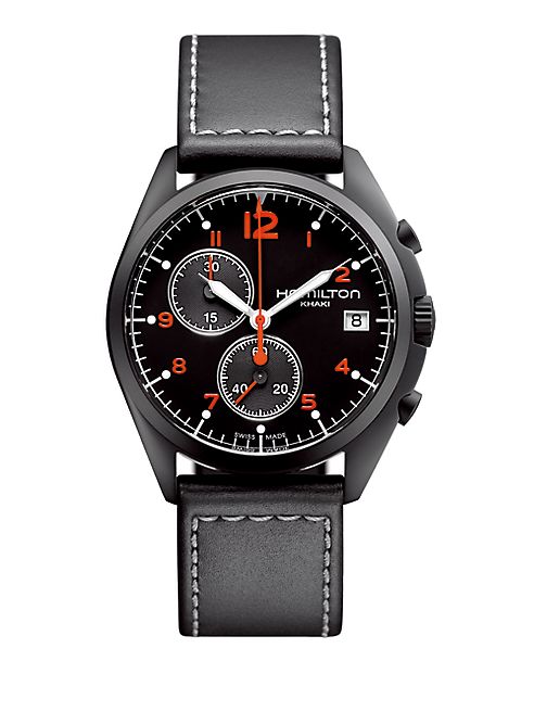 Hamilton - Khaki Aviation Pilot Pioneer Chrono Quartz Stainless Steel & Leather Strap Watch