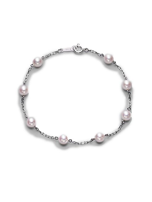 Mikimoto - 5MM White Cultured Akoya Pearl & 18K White Gold Station Bracelet