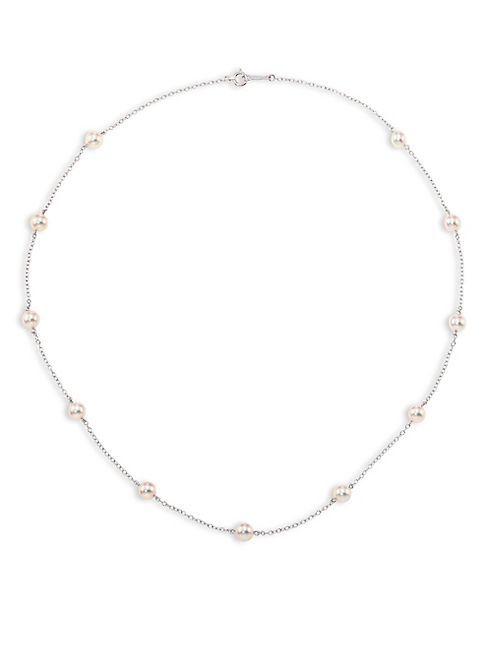 Mikimoto - 5MM White Round Cultured Pearl & 18K White Gold Necklace/18