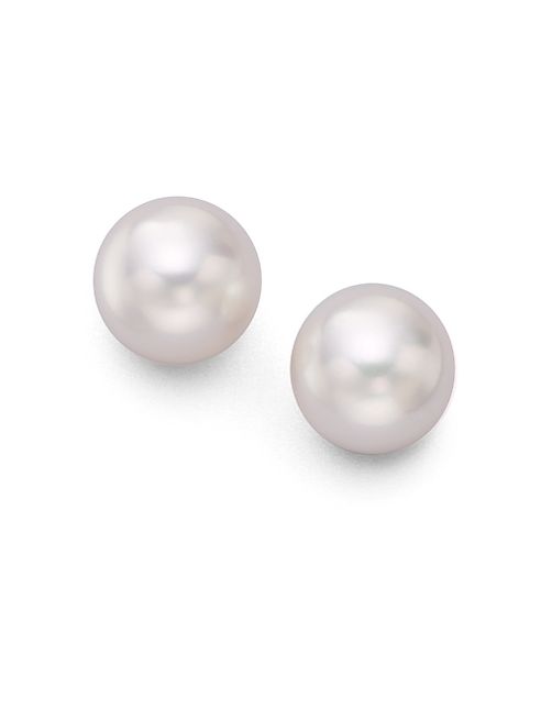 Mikimoto - 7.5MM White Cultured Akoya Pearl & 18K White Gold Stud Earrings