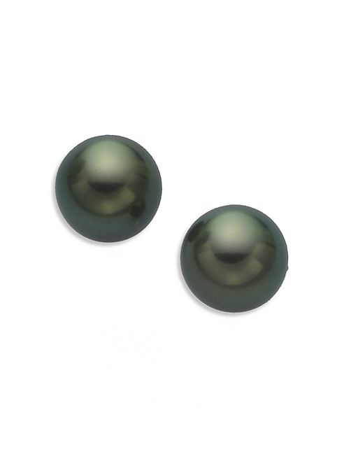 Mikimoto - 8MM Black South Sea Cultured Pearl & 18K White Gold Stud Earrings