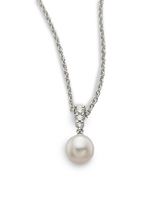 Mikimoto - Morning Dew 8MM Cultured Akoya Pearl & Diamond Pendant Necklace