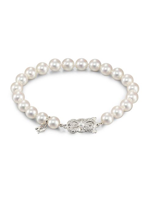 Mikimoto - 7MM-7.5MM White Cultured Akoya Pearl & 18K White Gold Strand Bracelet