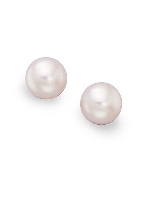 Mikimoto - 8MM White Cultured Akoya Pearl & 18K White Gold Earrings