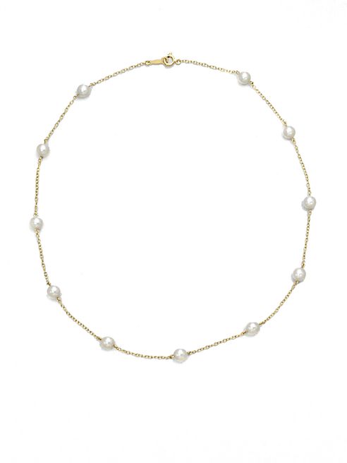 Mikimoto - 5.5MM White Cultured Akoya Pearl & 18K Yellow Gold Station Necklace