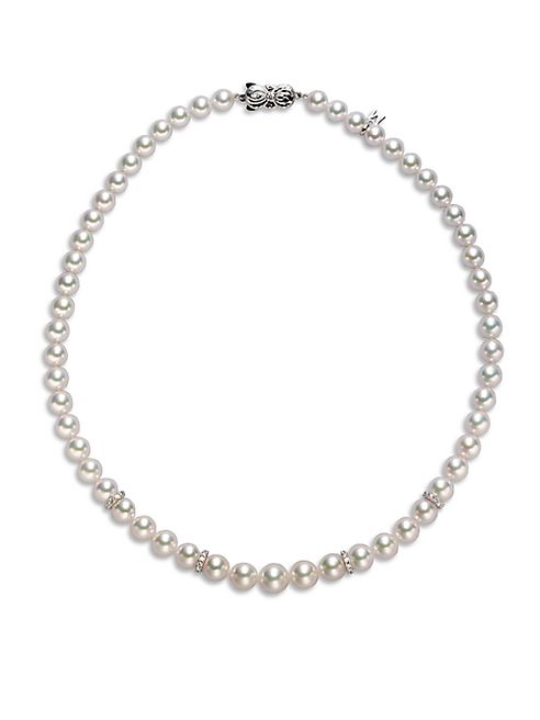 Mikimoto - 7MM-9MM White Pearl, Diamond & 18K White Gold Necklace/18