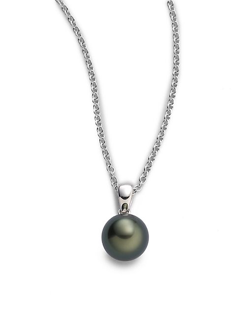 Mikimoto - 9MM Black Round Cultured South Sea Pearl & 18K White Gold Pendant Necklace