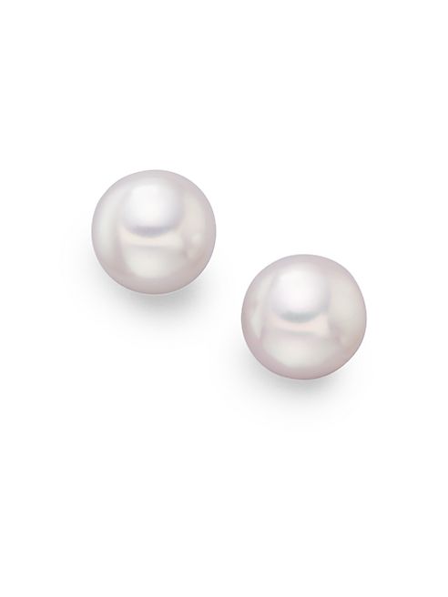 Mikimoto - 7MM White Cultured Akoya Pearl & 18K White Gold Stud Earrings