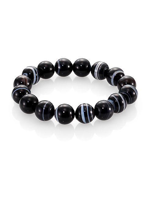 Nest - Black Line Agate Beaded Stretch Bracelet