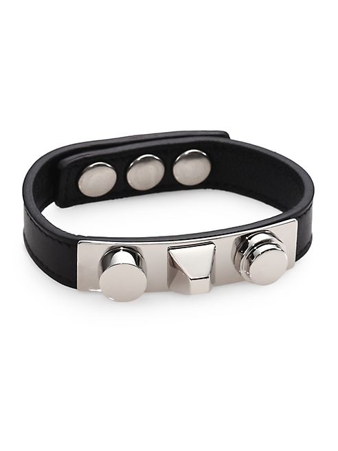 Saint Laurent - Classic 3 Clous Studded Leather Bracelet/Silvertone