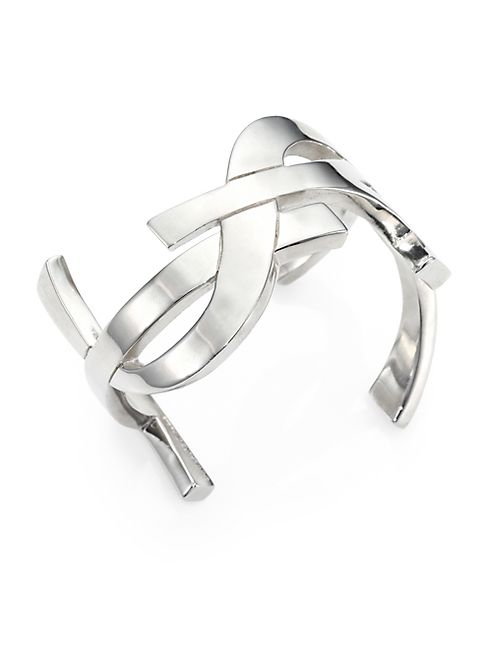 Saint Laurent - Monogram Manchette Signature Cuff Bracelet/Silvertone