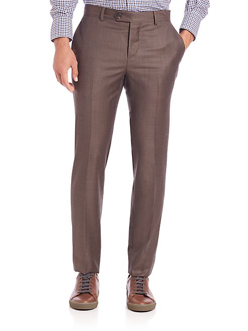 Brunello Cucinelli - Flat-Front Wool Dress Pants