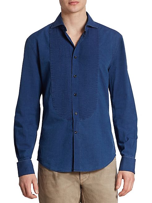 Brunello Cucinelli - Denim Tuxedo Casusal Button-Down Shirt