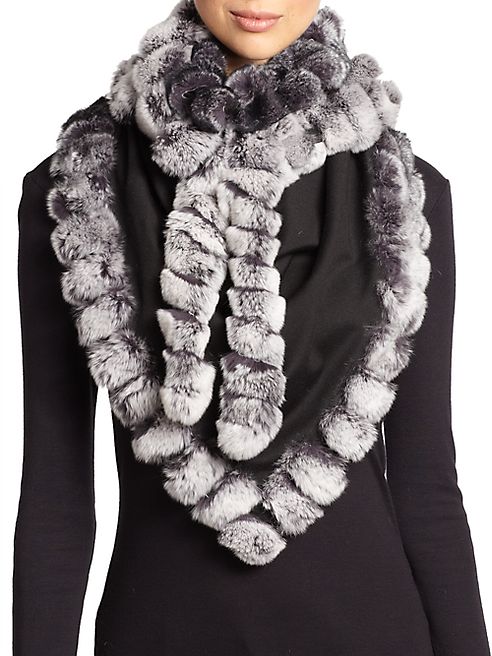 Glamourpuss - Bohemian Rabbit Fur-Trimmed Scarf