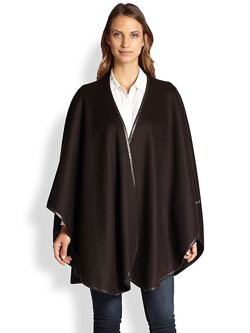 Sofia Cashmere - Reversible Leather Trim Cape