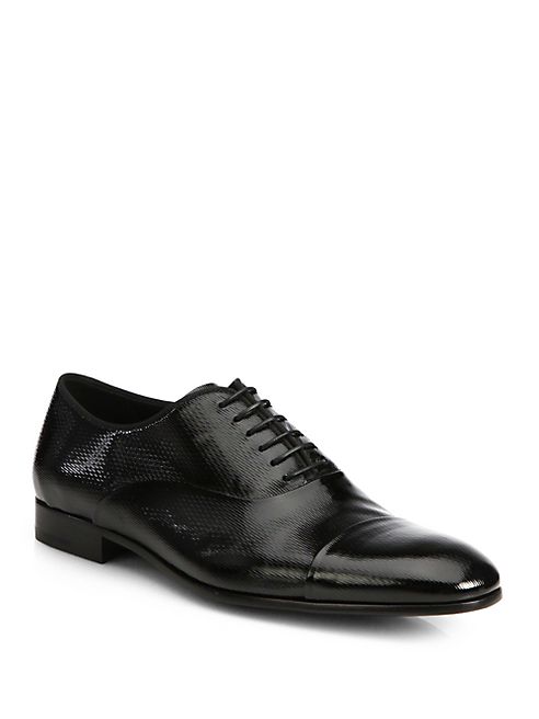 Giorgio Armani - Textured Patent Leather Lace-up Oxfords