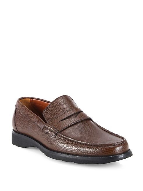 A. Testoni - Pebbled   Leather Penny Loafers