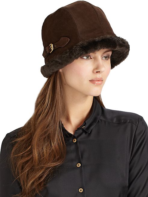 Eric Javits - Vail Suede & Faux Shearling Hat