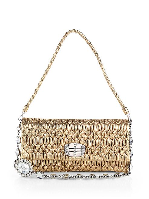 Miu Miu - Nappa Crystal Embellished Metallic Leather Shoulder Bag