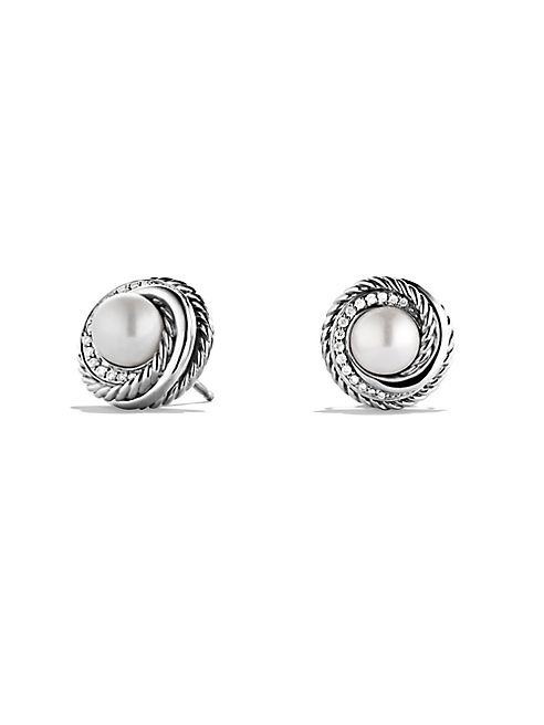 David Yurman - Pearl Crossover Earrings with Diamonds