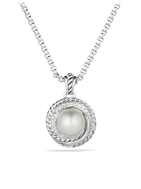 David Yurman - Pearl Crossover Pendant with Diamonds on Chain