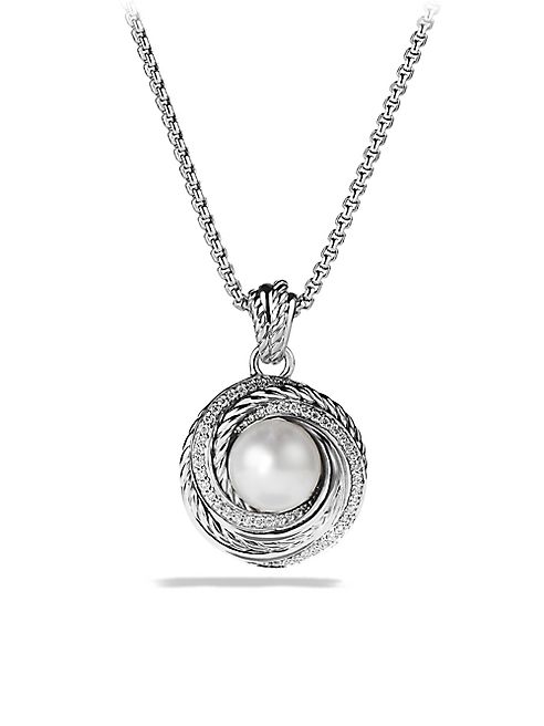 David Yurman - Pearl Crossover Pendant with Diamonds on Chain