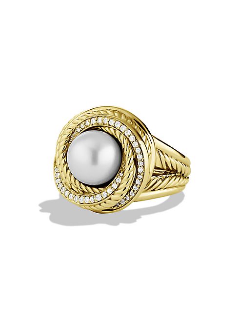 David Yurman - Pearl Crossover Ring with Diamonds in Gold